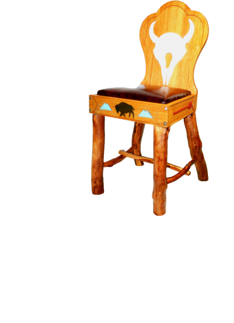 hickory keyhole chair,
 bison skull, red leather seat