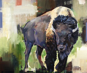 oil painting of bison