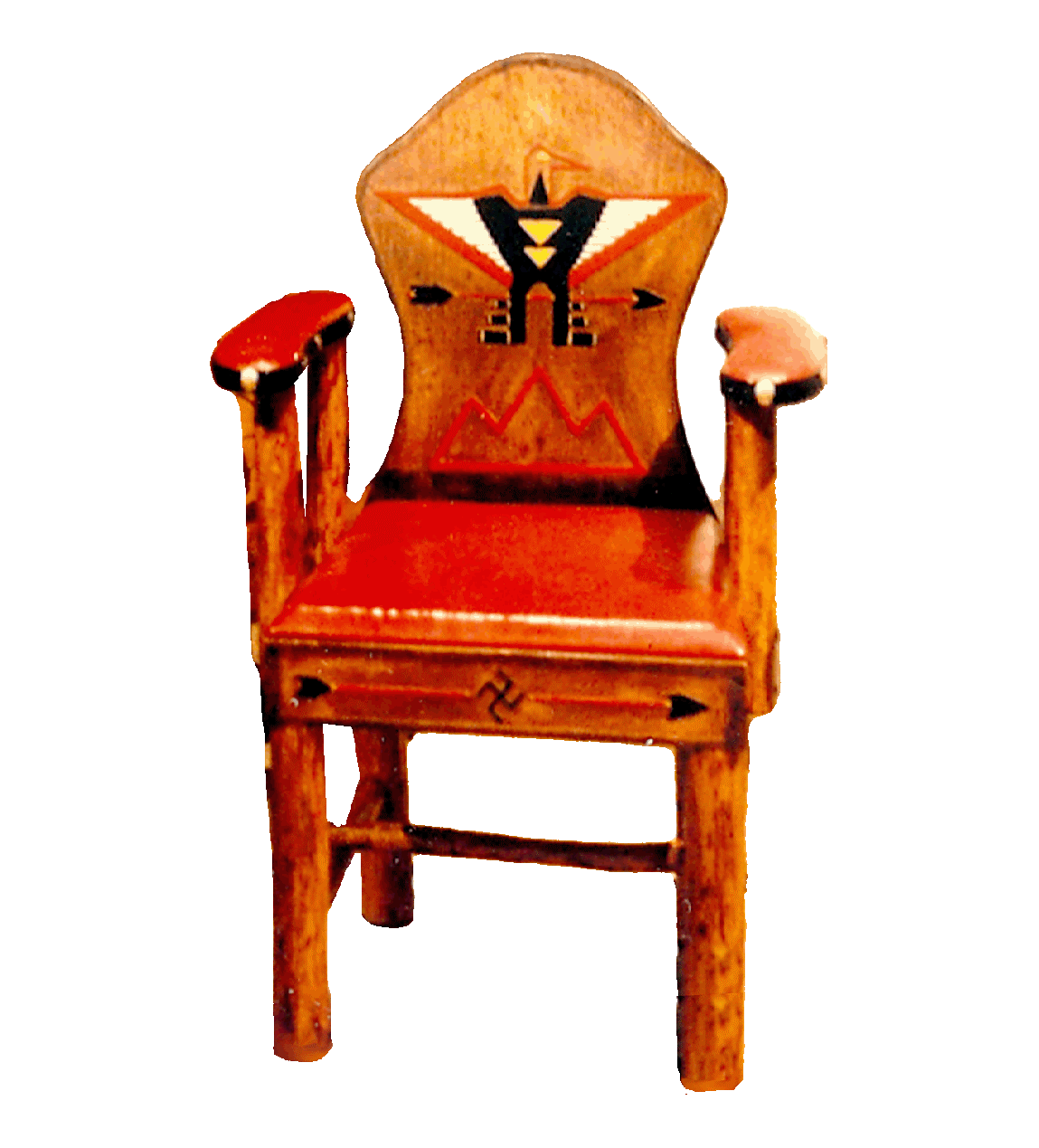 Keyhole armchair with routed, painted thunderbird and four element design