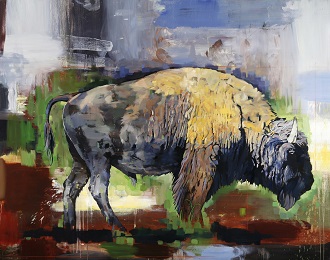 oil painting of bison