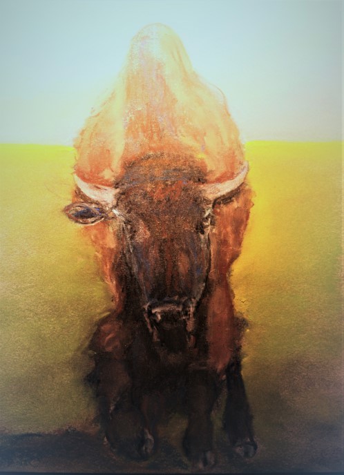 pastel of cow bison