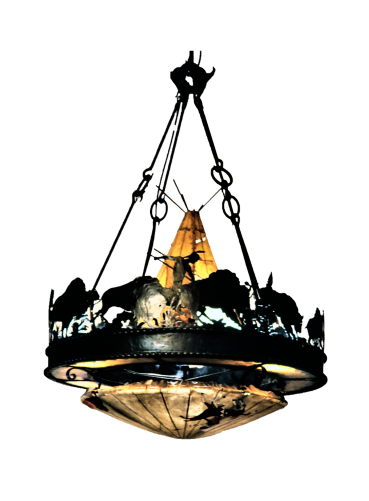 buffalo hunt chandelier with tepee and shield