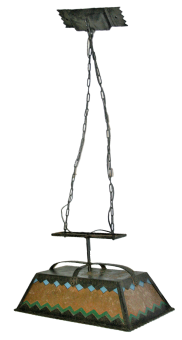 hanging iron and painted mica lamp